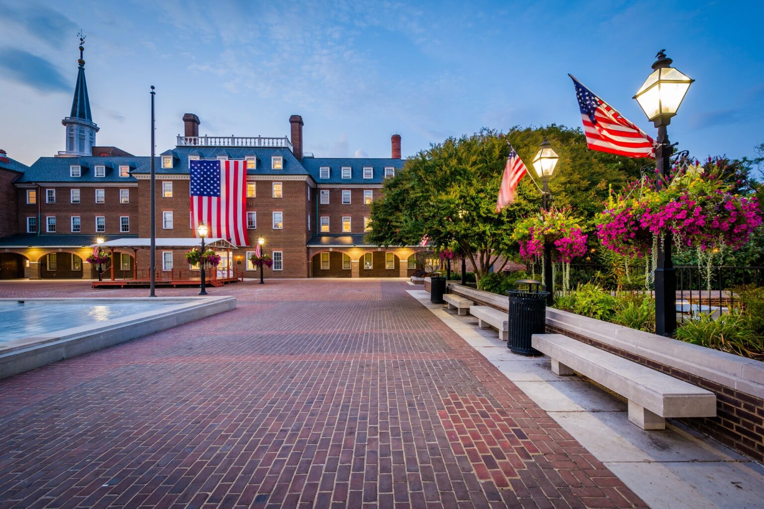 Market Square and City Hall at night, in Old Town, Alexandria, Virginia